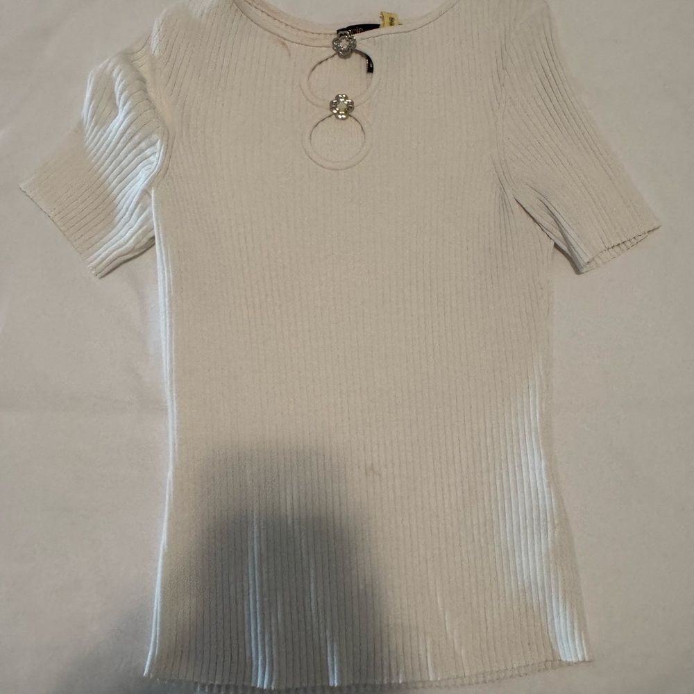 Maje Cream Ribbed Short Sleeve Top